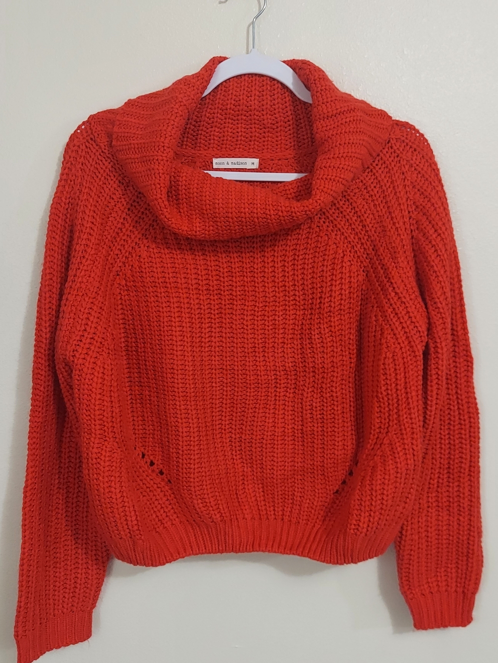 moon & madison Red-Orange Cowl Neck Chunky Knit Sweater